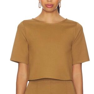 Ripley Rader size 2 Small womens Crop Tee Camel Brown, Classic Short Sleeve Top.